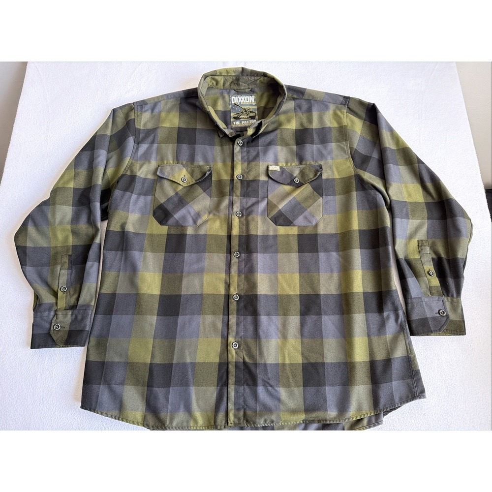 DIXXON Flannel The Patton Shirt Mens 4XL Green Grey Plaid Long Sleeve Button Up